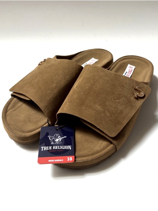 True Religion Billy Slide Sandals Tan Brown Hook Loop Strap Men’s Size 10 NWOB main image 4